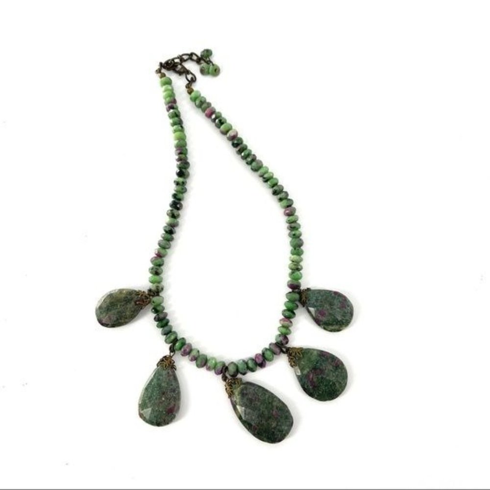 Ruby Zoisite Gemstone Beaded Teardrop Pendant Col… - image 2